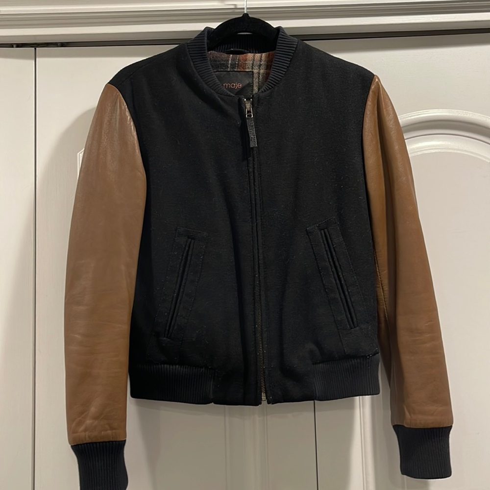Super gorgeous Maje leather sleeve bomber! - Picture 2 of 5